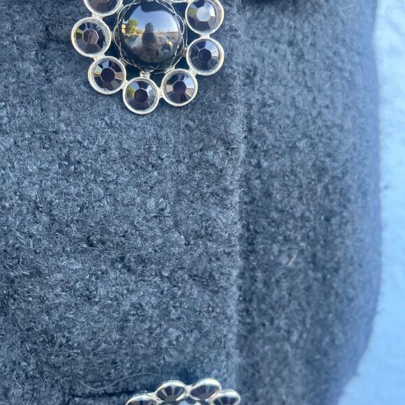 JOUJOU Black Wool Blend y2k Coat Pockets Size M Large collar jacket Jackie O - Picture 9 of 14